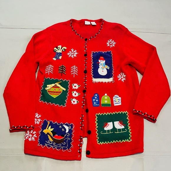 Cherokee Sweaters - VTG Cherokee Women Red Christmas Xmas Office Party Ugly Sweater Snowman-XL-4333